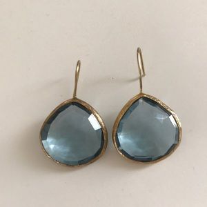 Blue, clear stone drop earrings